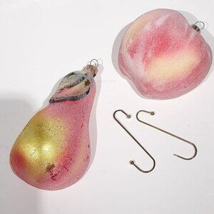 Mouth Blown Haindpainted Cut Apple Pear Ornament